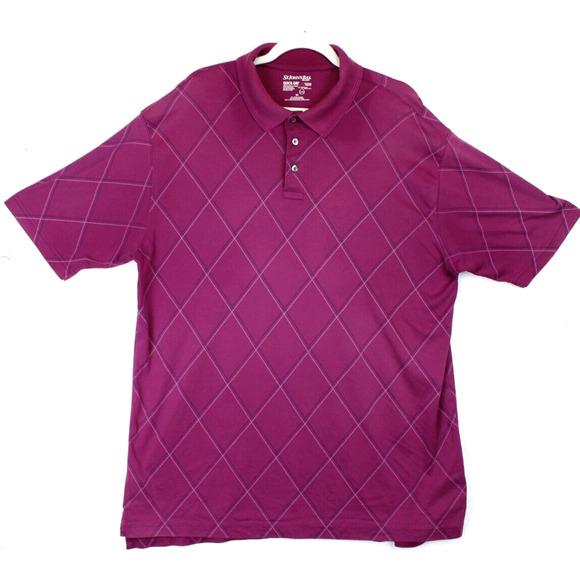 St. John’s Bay Quick Dri Performance Polo Shirt Men XLT Argyle Purple Golf - Picture 1 of 10